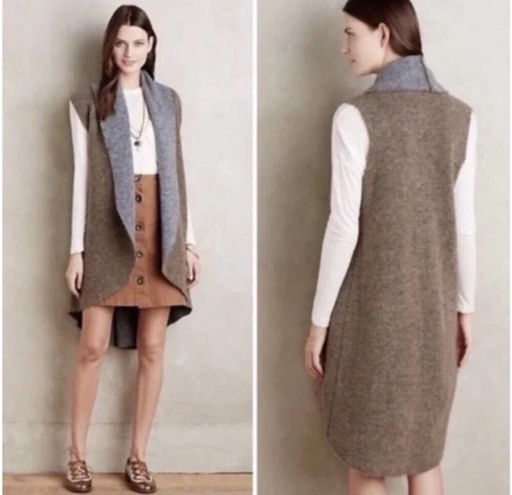 Anthropologie Moth Avalee Vest Open Front Sweater Duster Wool Blend Lagenlook ML